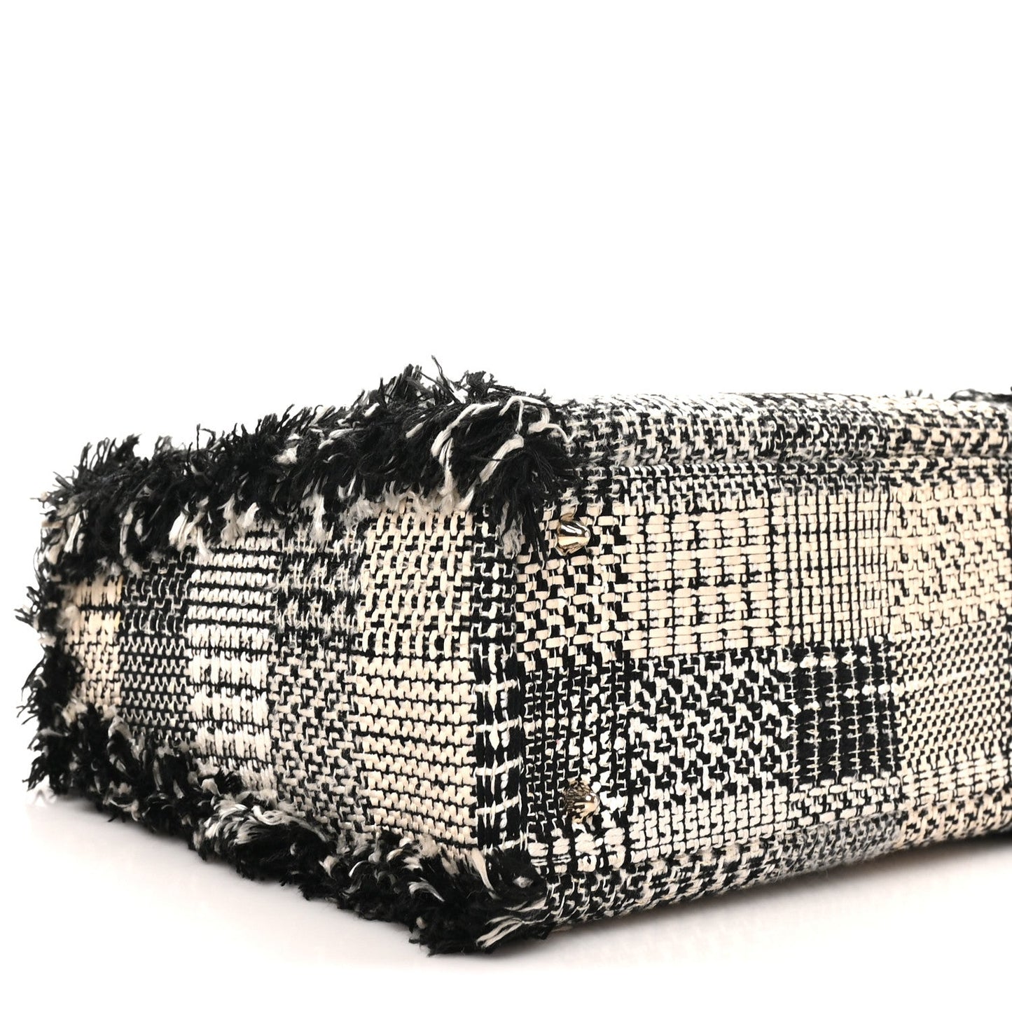Tweed Fringe Medium Lady Dior White Black
