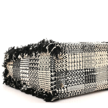Tweed Fringe Medium Lady Dior White Black