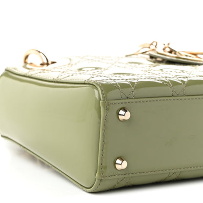 Patent Cannage Mini Lady Dior Dusty Green