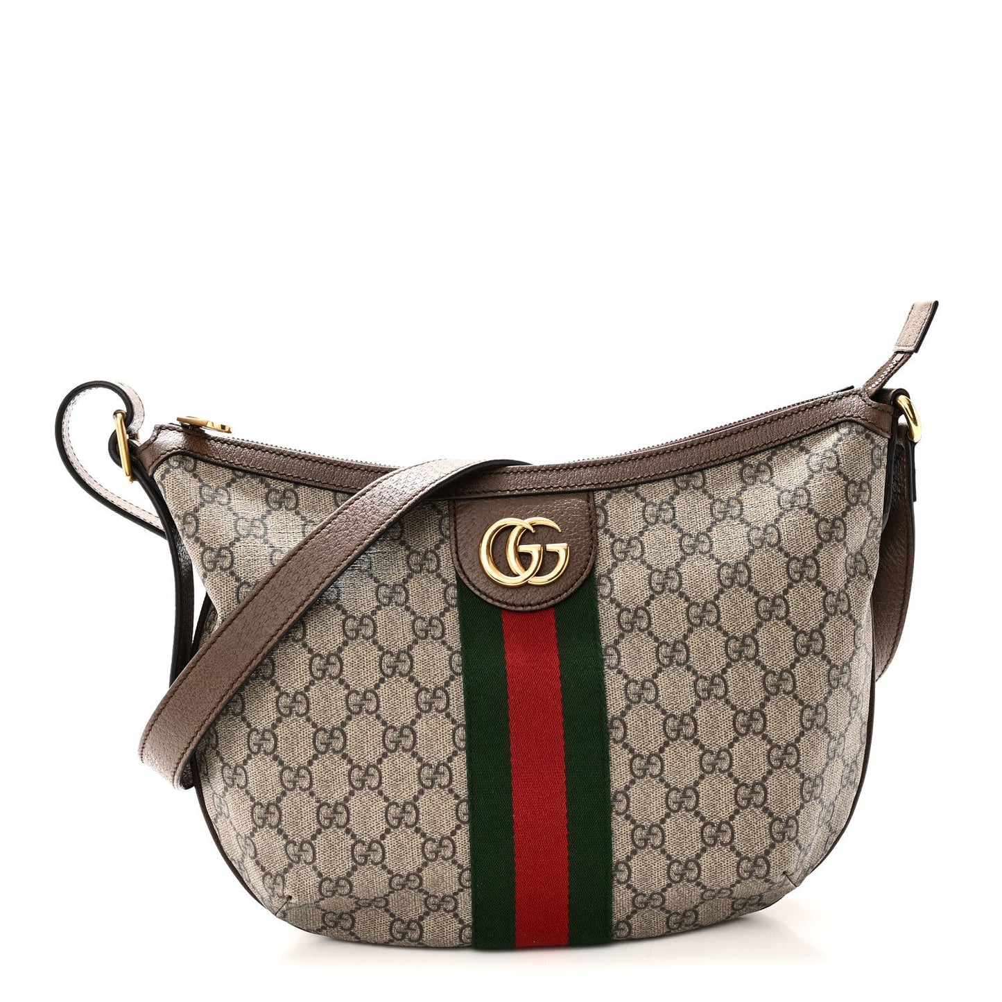 GG Supreme Monogram Web Small Ophidia Half Moon Hobo Brown
