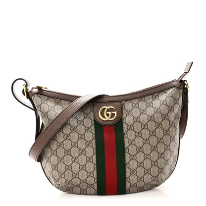 GG Supreme Monogram Web Small Ophidia Half Moon Hobo Brown