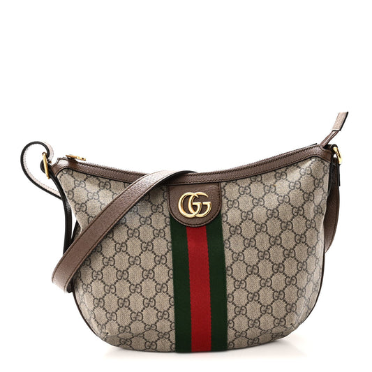 GG Supreme Monogram Web Small Ophidia Half Moon Hobo Brown
