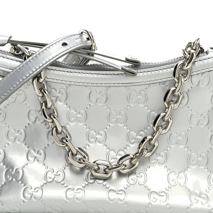 Shine Guccissima Emblem Small Shoulder Bag Silver