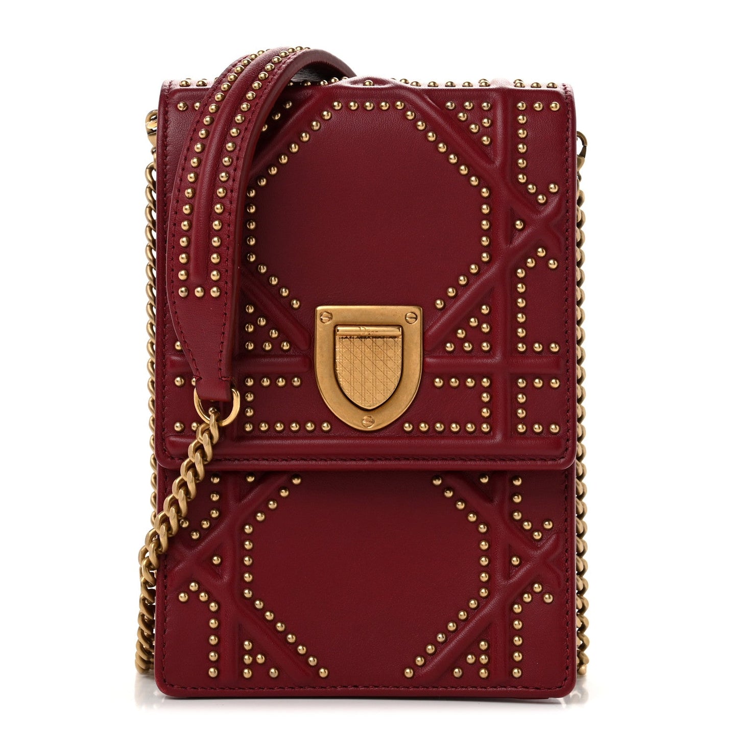 Lambskin Studded Vertical Diorama Spicy Red