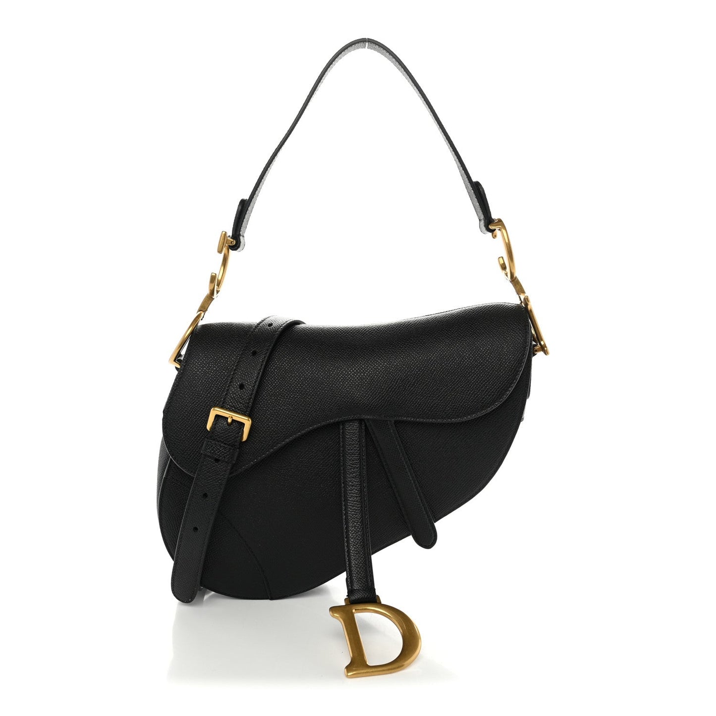 Grained Calfskin Saddle Bag With Strap Black
