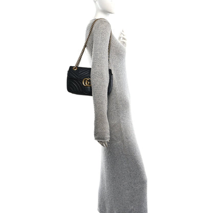 Calfskin Matelasse Small GG Marmont Shoulder Bag Black