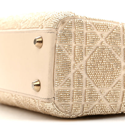 Lambskin Cannage Beaded Embroidered Mini Lady Dior Caramel Beige