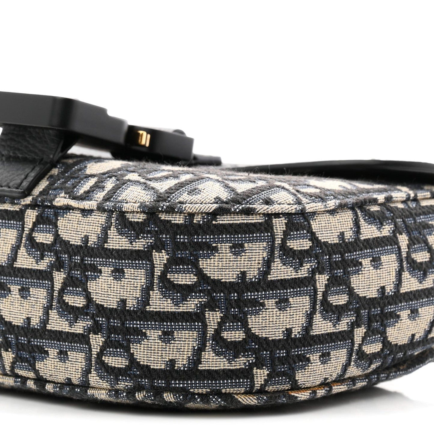 Grained Calfskin Oblique Mini Saddle Messenger Bag With Flap Beige Black