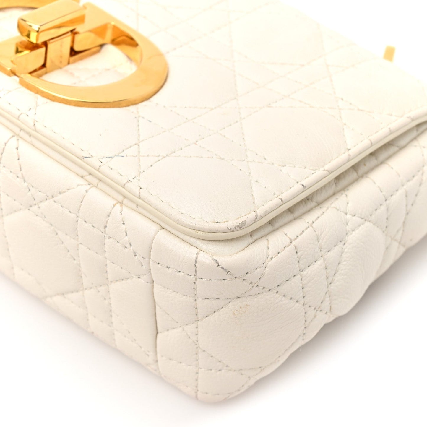 Grained Calfskin Cannage Small Caro Bag White