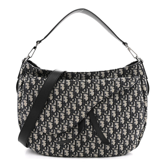 Oblique Soft Saddle Bag Beige Blue