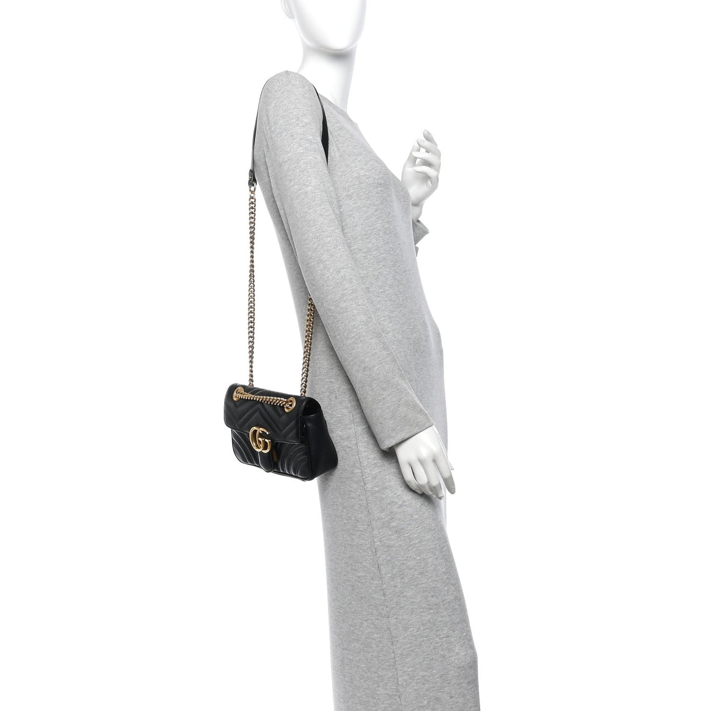 Calfskin Matelasse Mini GG Marmont Shoulder Bag Black