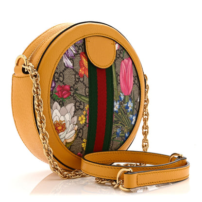 GG Supreme Monogram Flora Web Mini Ophidia Round Shoulder Bag Beige Multicolor Crop