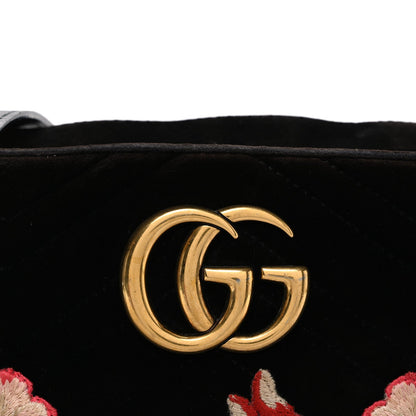 Velvet Matelasse Deer Embroidered Small GG Marmont Chain Shoulder Bag Black