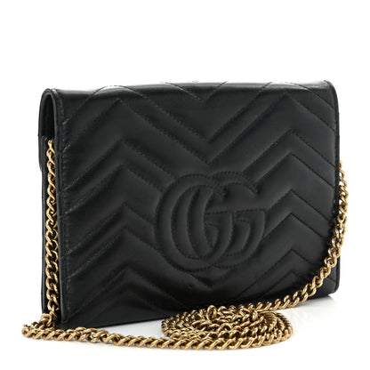 Calfskin Matelasse GG Marmont Chain Wallet Black