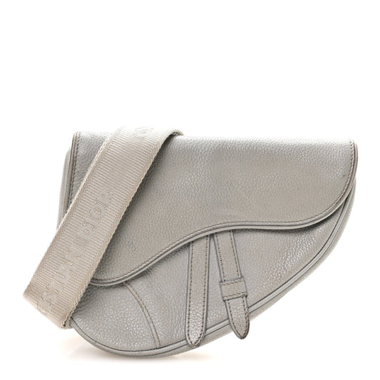 Grained Calfskin Mens Mini Saddle Bag Gray