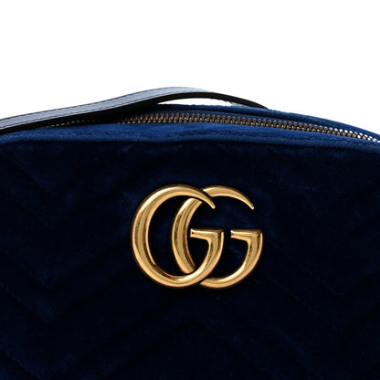 Velvet Matelasse Small GG Marmont Chain Shoulder Bag Cobalt