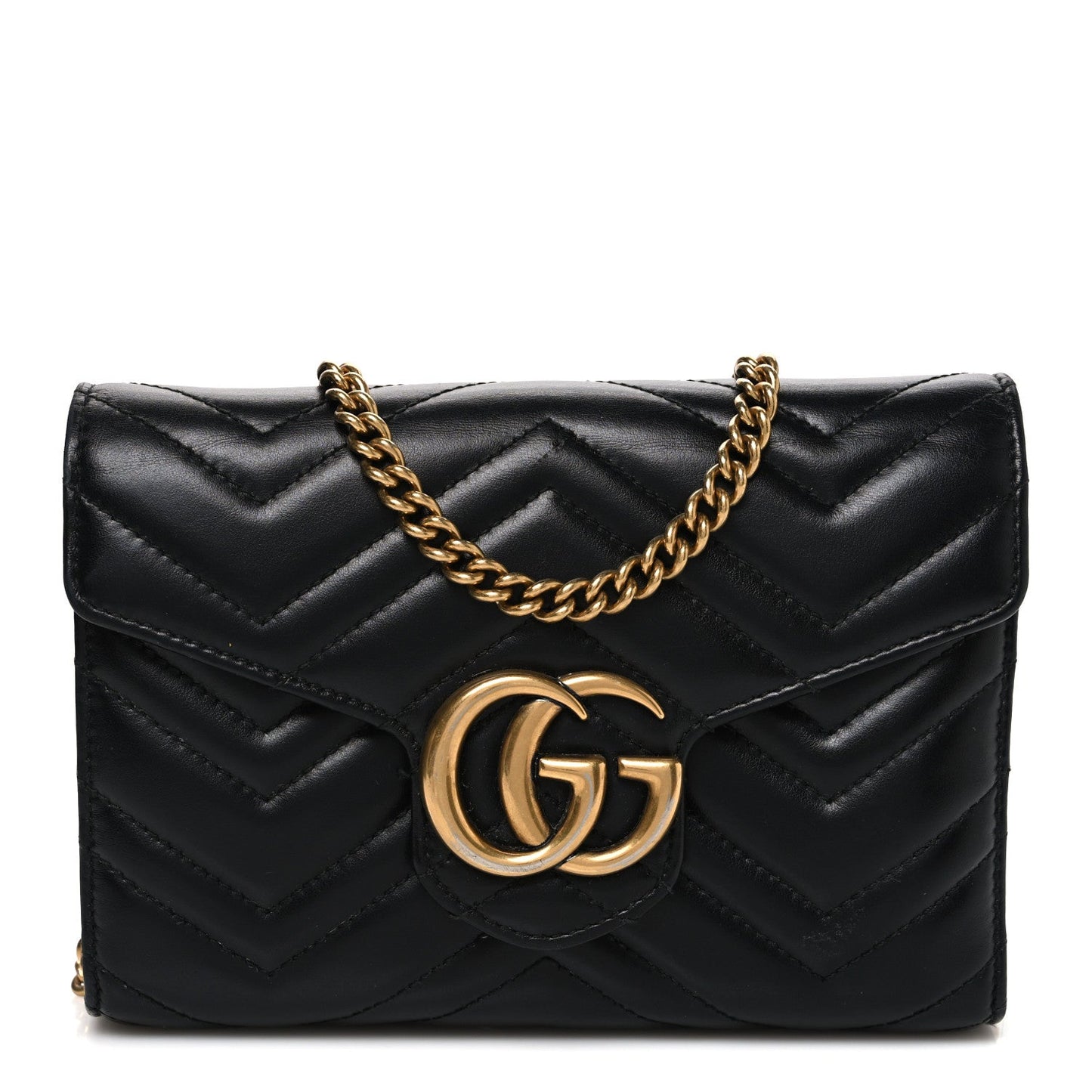Calfskin Matelasse GG Marmont Chain Wallet Black