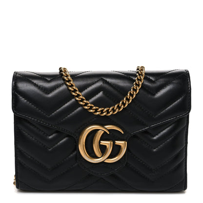 Calfskin Matelasse GG Marmont Chain Wallet Black