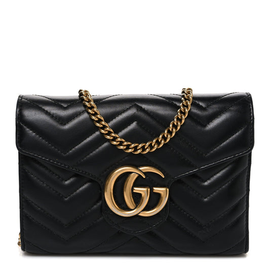 Calfskin Matelasse GG Marmont Chain Wallet Black