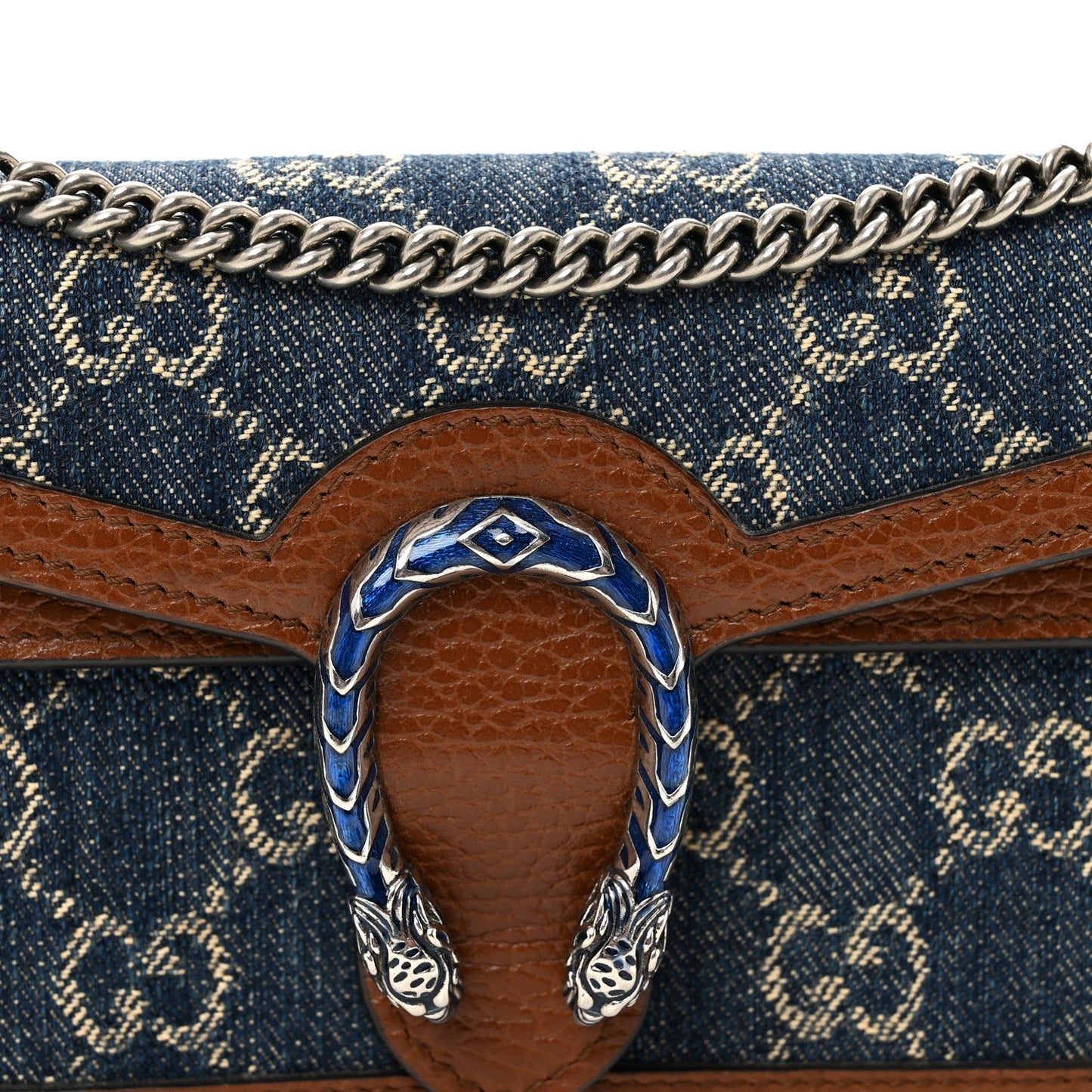 New Denim GG Monogram Dollar Calfskin Enamel Super Mini Dionysus Shoulder Bag Blue Tea Cuir Epilog Electric Blue