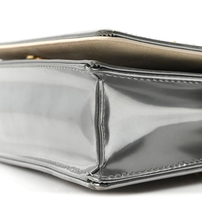 Metallic Patent Studded Diorama Top Handle Wallet on Chain Pouch Silver