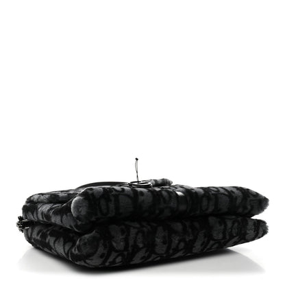 Oblique Mink Fur Saddle Soft Bag Dark Grey
