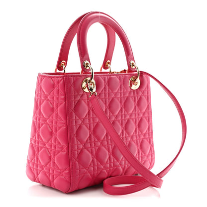 Lambskin Cannage Medium Lady Dior Fuchsia