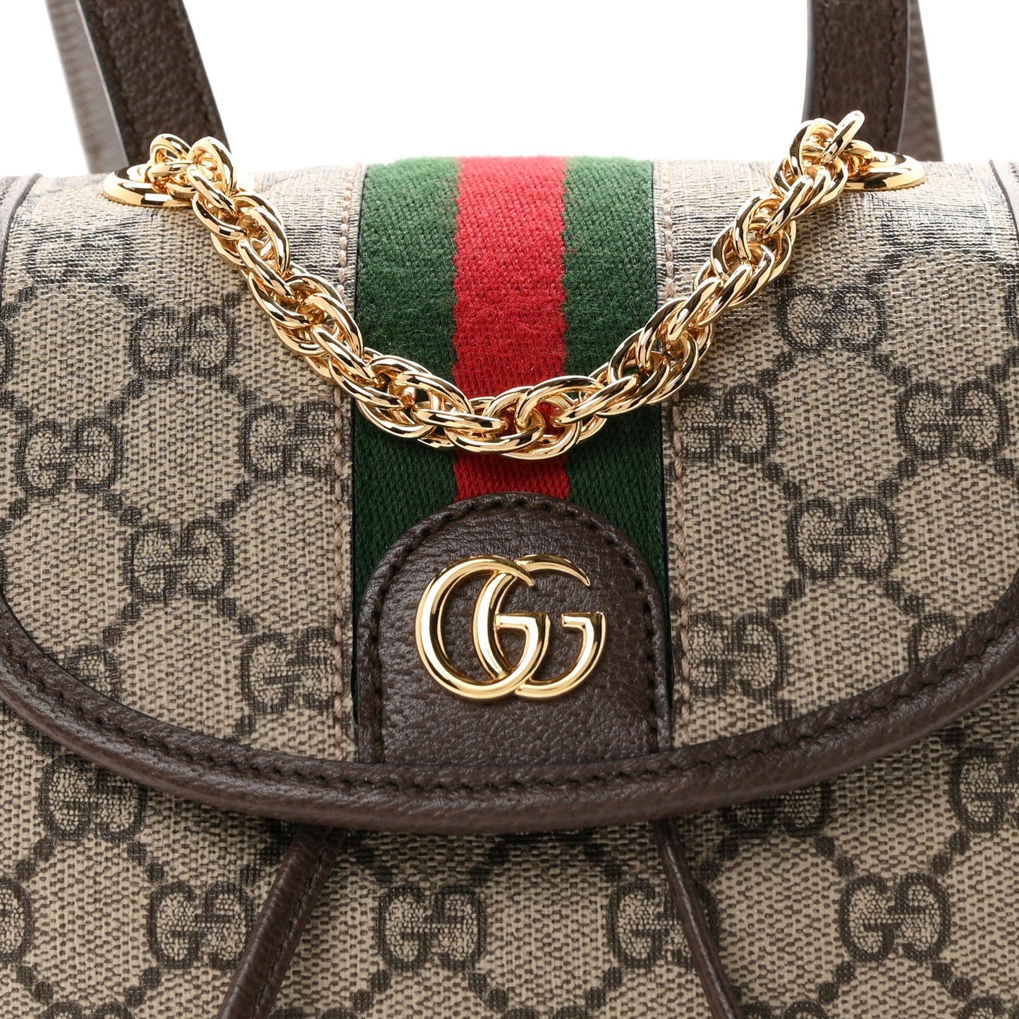 GG Supreme Monogram Textured Dollar Calfskin Web Mini Ophidia Chain Drawstring Backpack Beige Brown