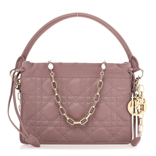 Lambskin Cannage Milly Mini Drawstring Bag Pink Peony