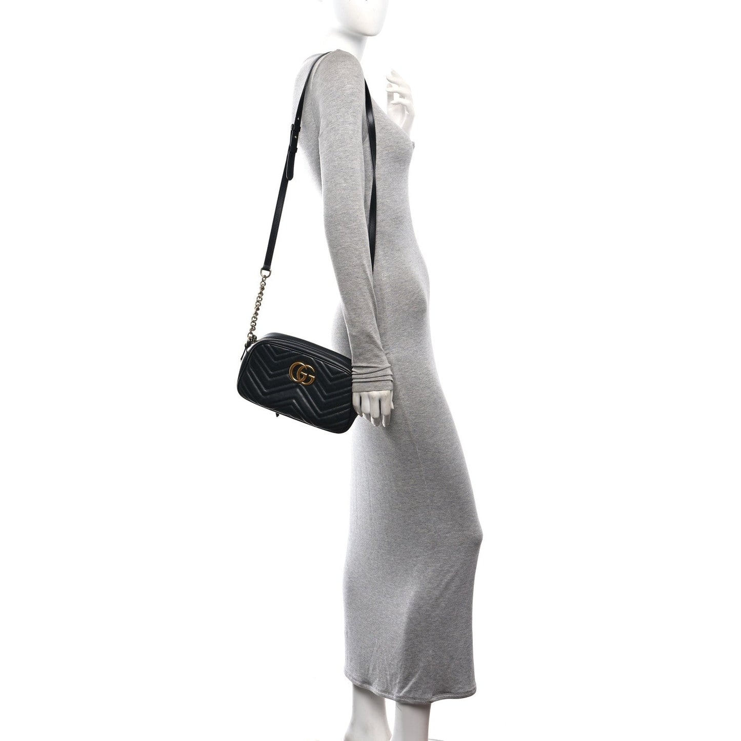 Calfskin Matelasse Small GG Marmont Chain Shoulder Bag Black