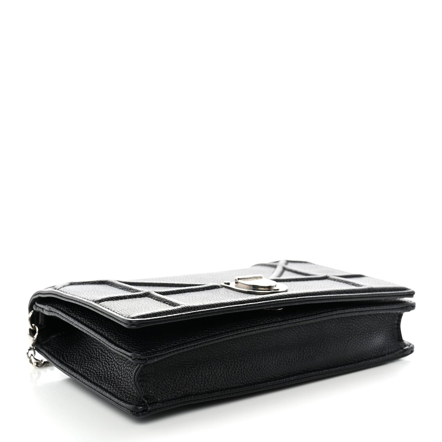 Grained Calfskin Diorama Wallet on Chain Pouch Black
