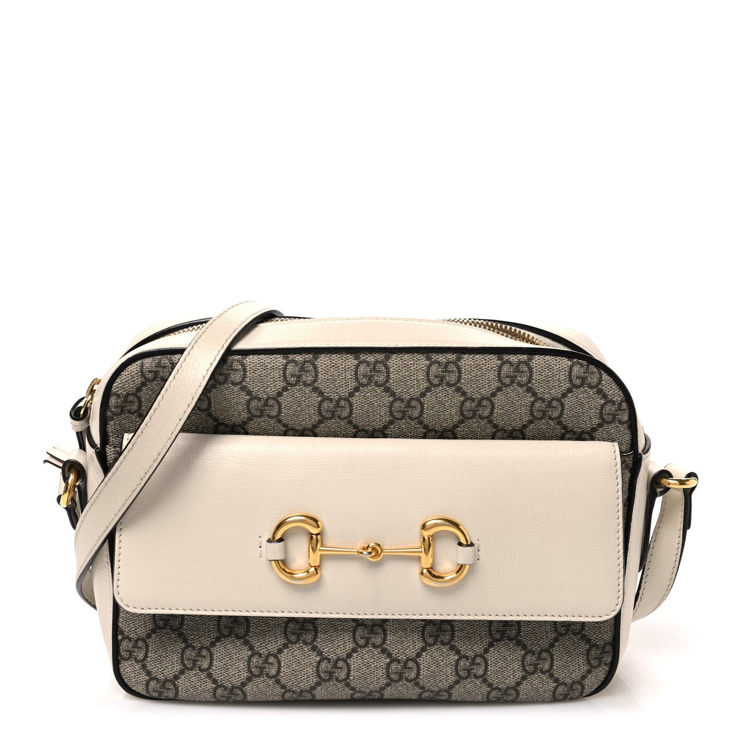 GG Supreme Monogram Small Horsebit 1955 Shoulder Bag Beige Mystic White