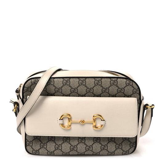 GG Supreme Monogram Small Horsebit 1955 Shoulder Bag Beige Mystic White
