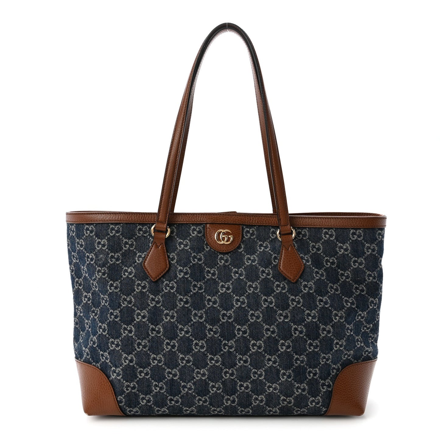 New Denim GG Monogram Medium Ophidia Shopping Tote Blue Tea Cuir