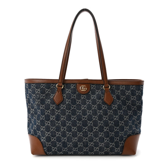 New Denim GG Monogram Medium Ophidia Shopping Tote Blue Tea Cuir