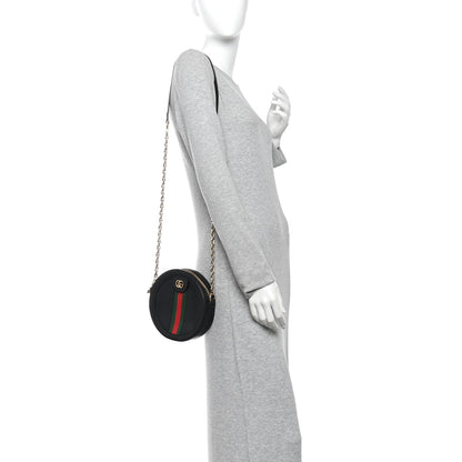 Grained Calfskin Web Mini Ophidia Round Shoulder Bag Black