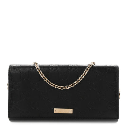 Guccissima Margaux Calfskin Metal Bar Chain Wallet Black
