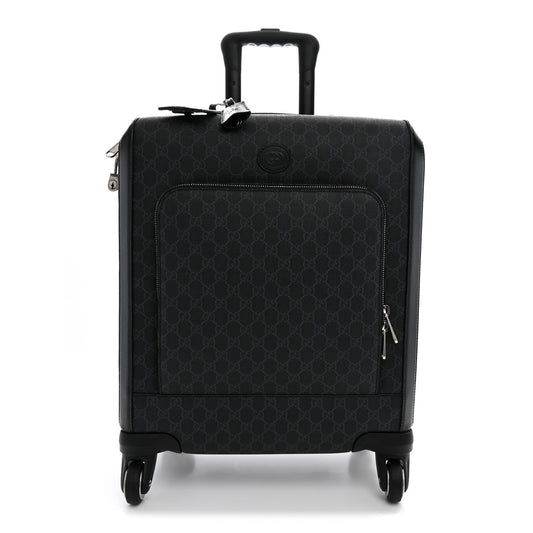 GG Supreme Monogram Azalea Calfskin Retro Interlocking G Small Savoy Cabin Trolley Beige Ebony Brown Sugar