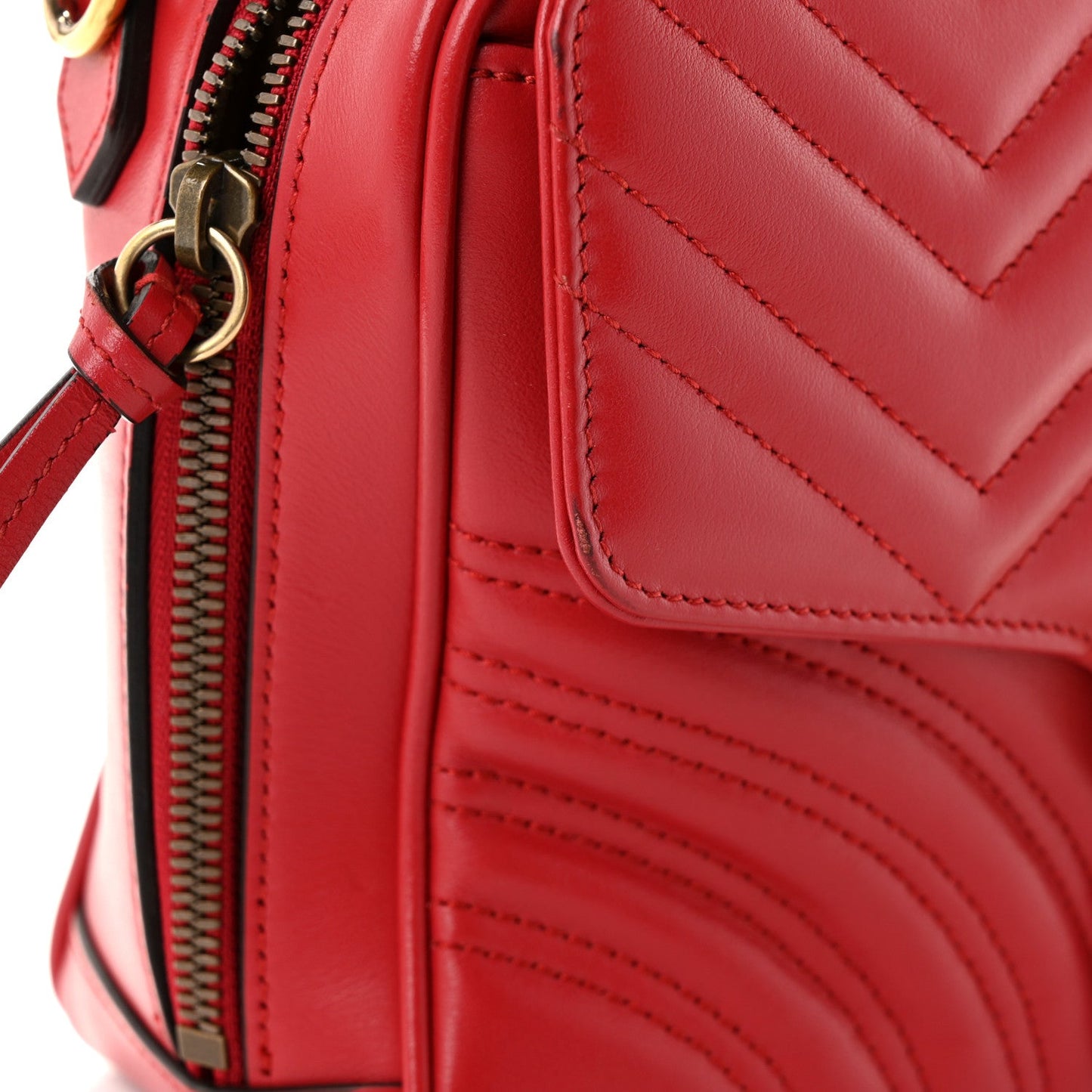 Calfskin Matelasse Sylvie Web Small GG Marmont Top Handle Shoulder Bag Hibiscus Red