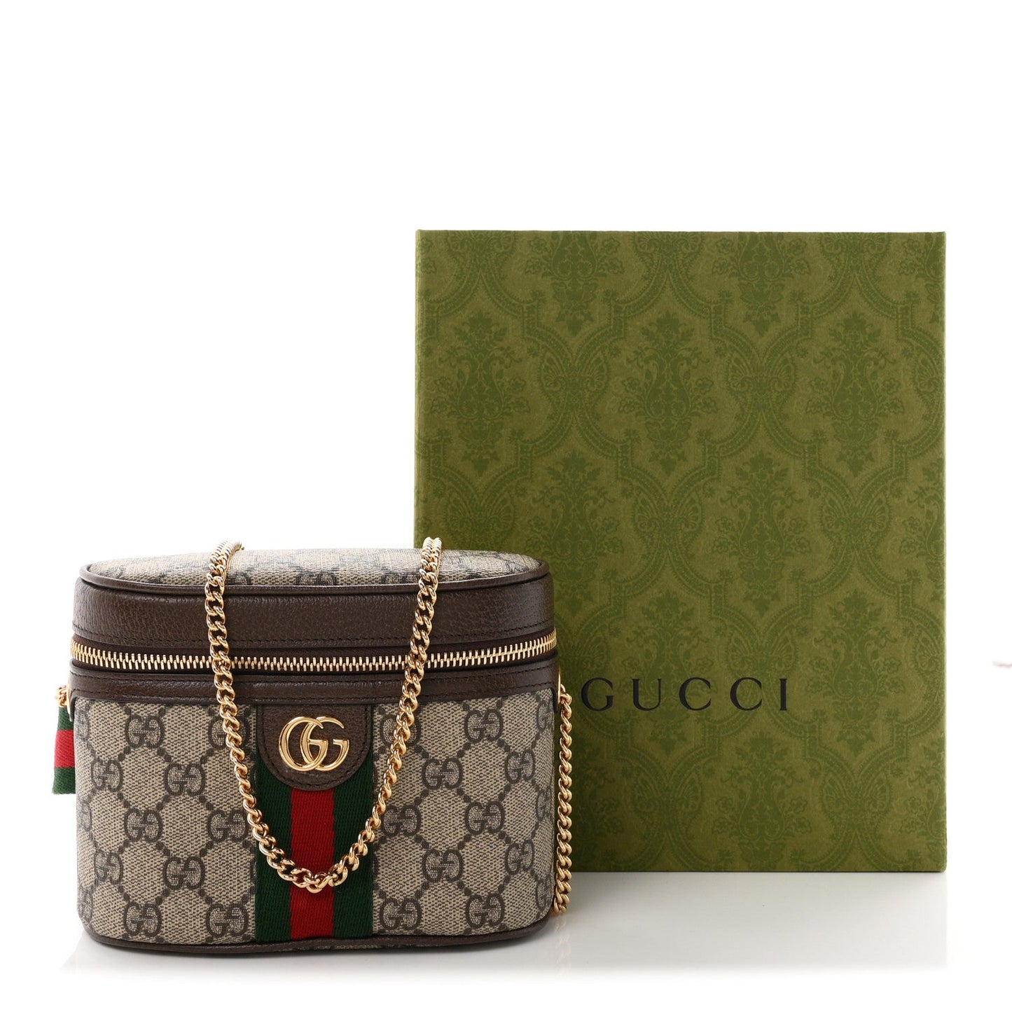 GG Supreme Monogram Textured Dollar Calfskin Web Ophidia Belt Bag 75 30 Beige Ebony New Acero