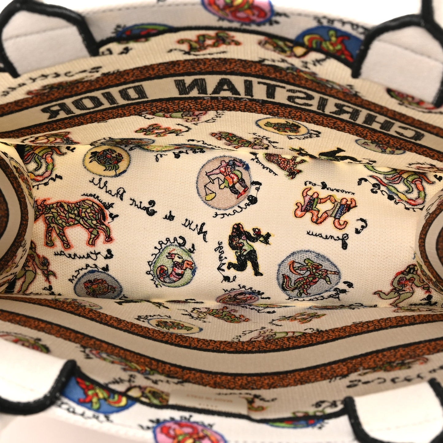 Canvas Embroidered Dragon Zodiac Medium Book Tote White Multicolor