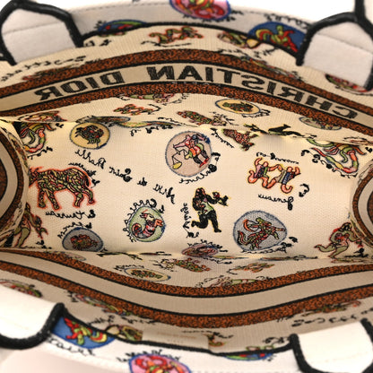 Canvas Embroidered Dragon Zodiac Medium Book Tote White Multicolor