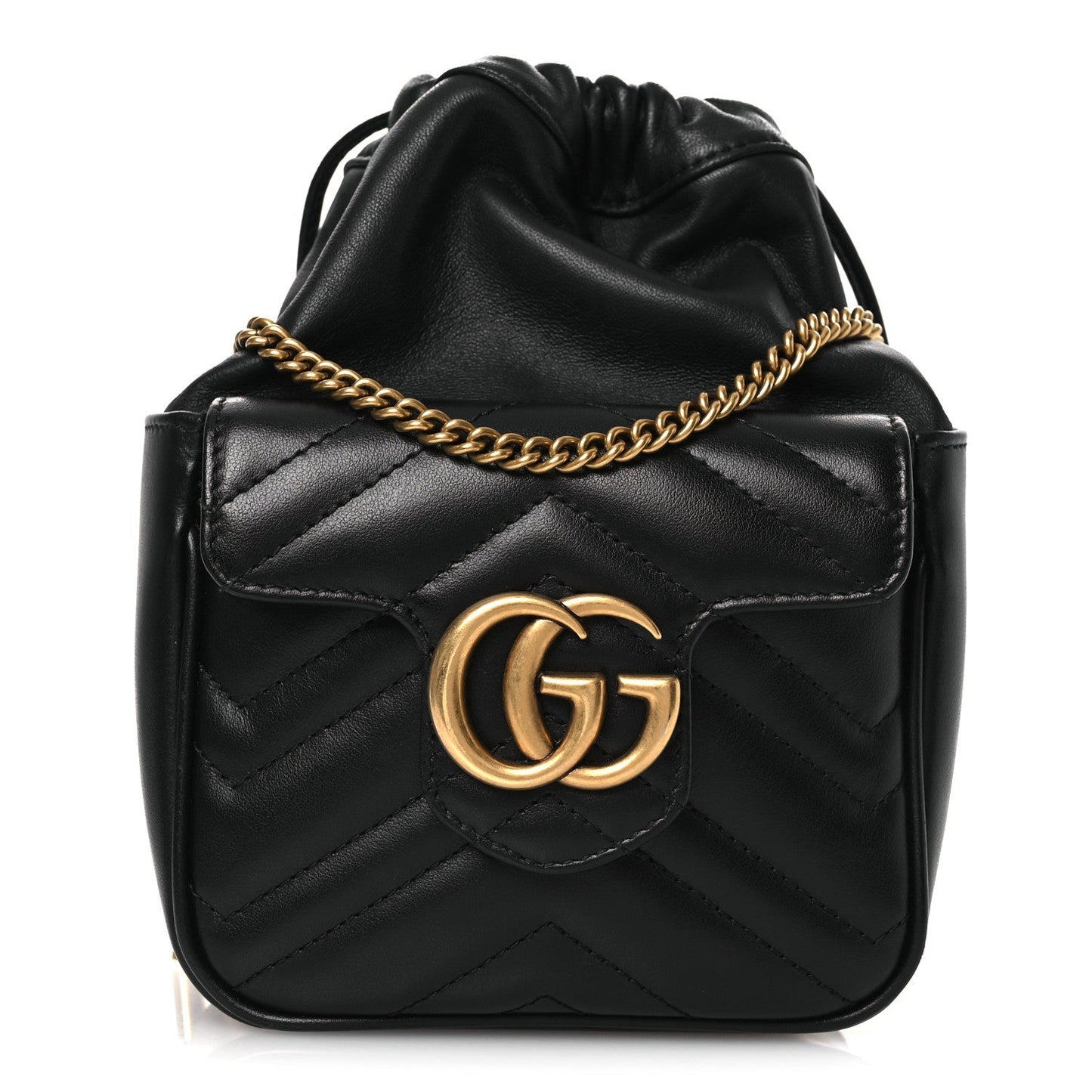 Calfskin Matelasse Front Pocket Mini GG Marmont Bucket Bag Black