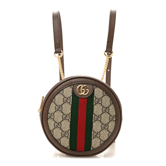 GG Supreme Monogram Web Mini Ophidia Round Backpack Brown
