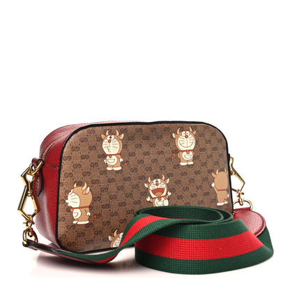 X DORAEMON Mini Vintage GG Supreme Monogram Shoulder Bag Beige Cherry Red