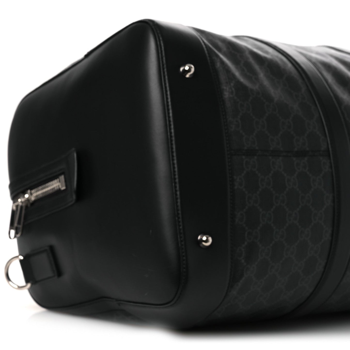 Soft GG Supreme Monogram Appia Calfskin Web Large Carry On Duffle Bag Black Grey