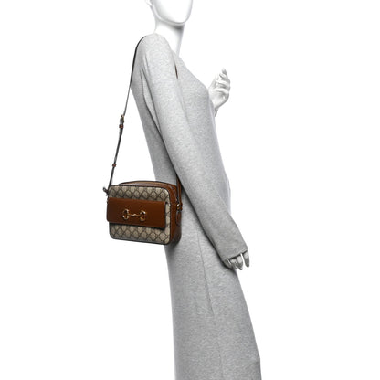 GG Supreme Monogram Small Horsebit 1955 Shoulder Bag Beige Brown Sugar