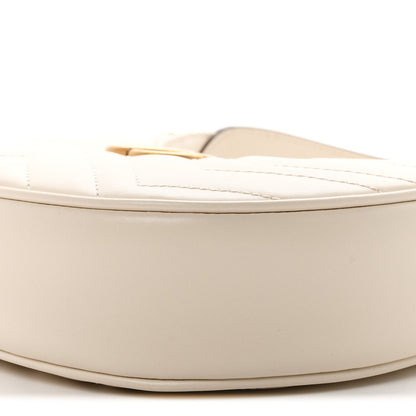 Calfskin Matelasse Chevron Mini GG Marmont Half Moon Hobo Mystic White