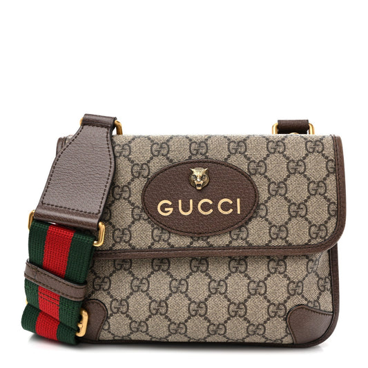 GG Supreme Monogram Web Small Neo Vintage Double Flap Messenger Bag  Beige New Acero