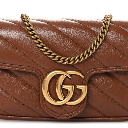 Azalea Calfskin Matelasse Diagonal Super Mini GG Marmont Shoulder Bag Cuir